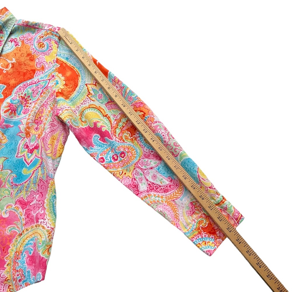 CHAPS By Ralph Lauren Women’s XL Pink Orange Paisley 100% Cotton Button Blouse - Picture 9 of 14